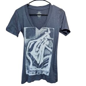 Obey Womens V-Neck Spray Paint Square Graphic T-Shirt Grey Small